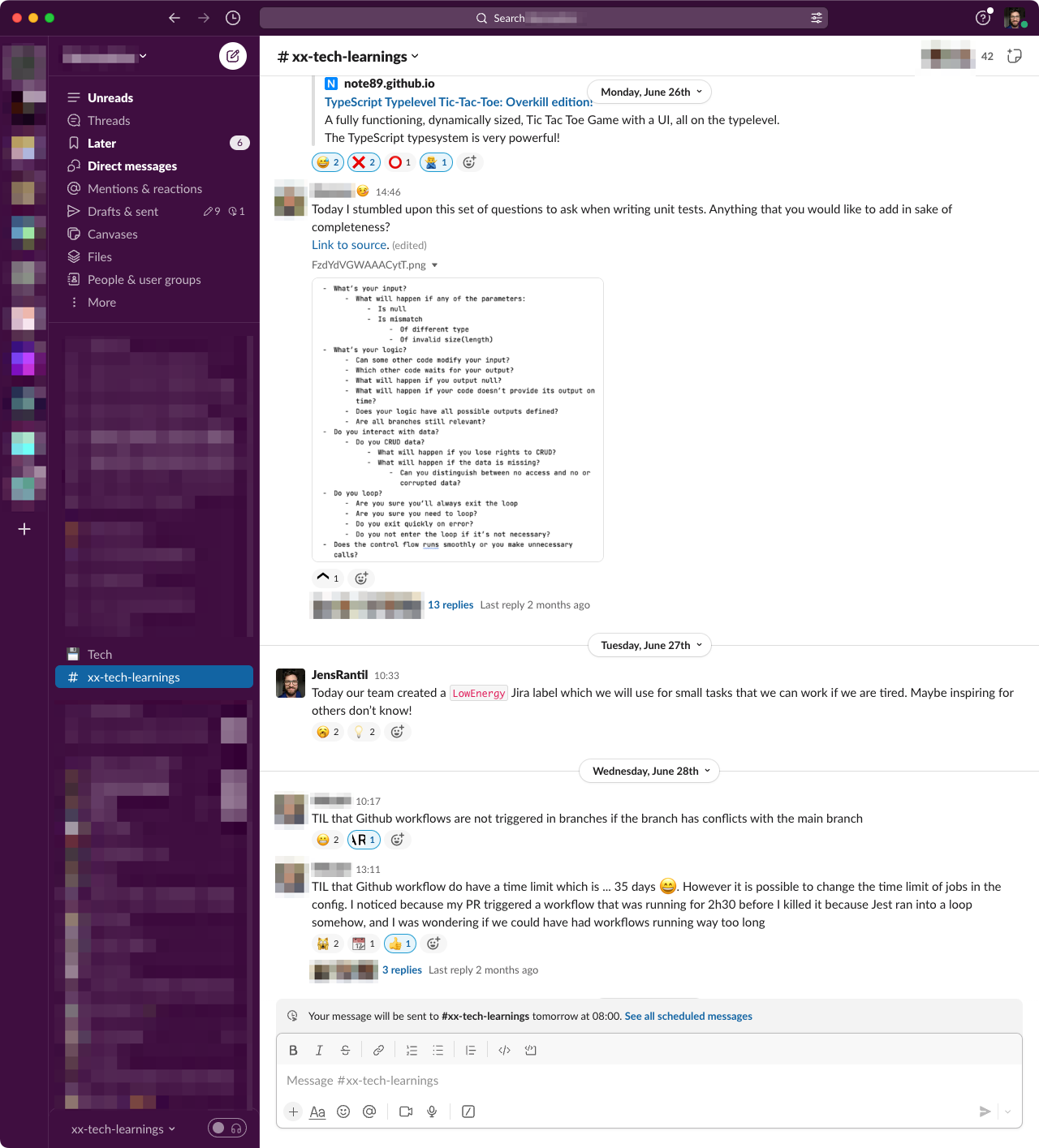 Knowledge sharing Slack channel.